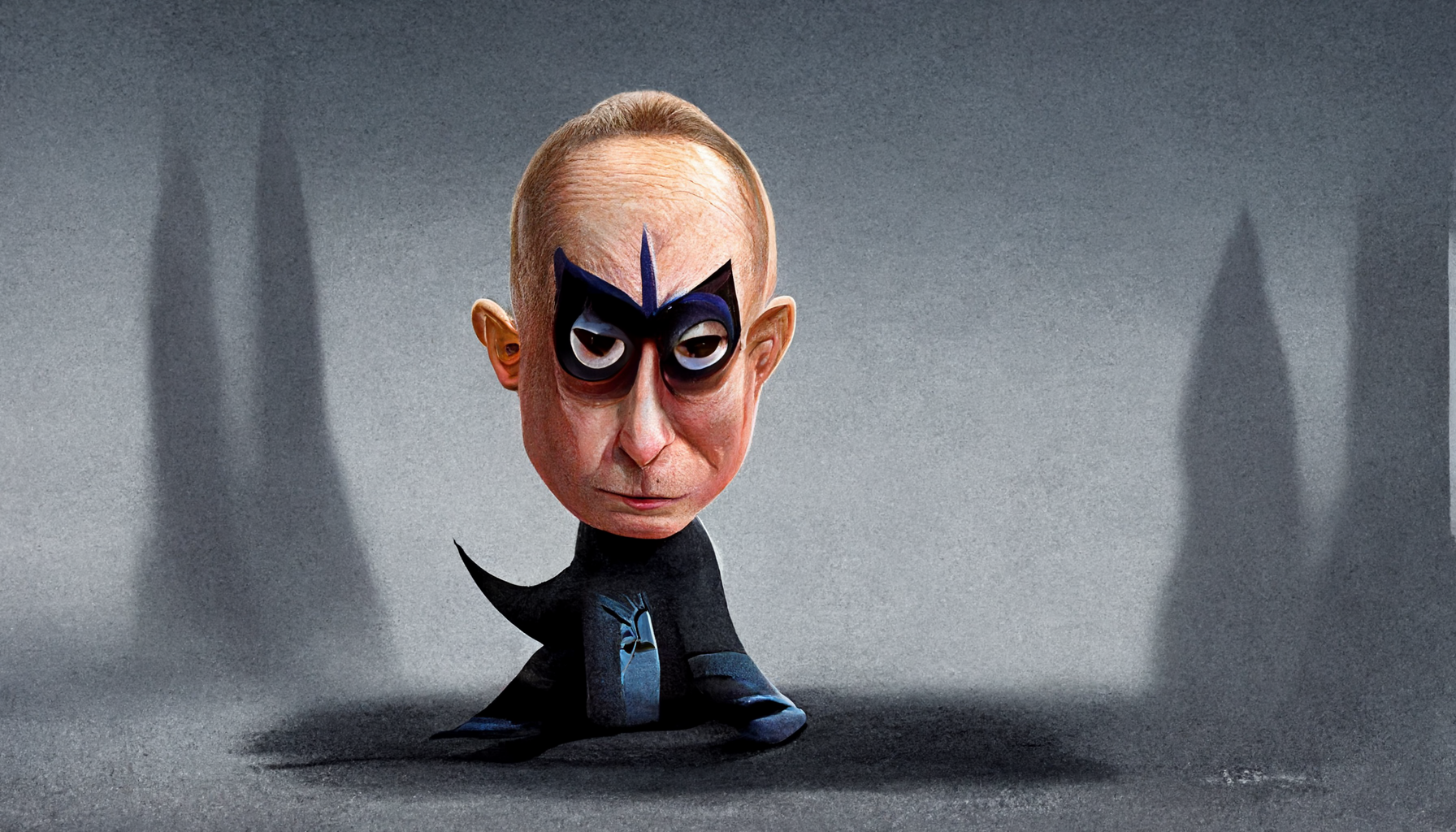 Vladimir Putin dressed as Syndrome from the Incredibles, Pixar cartoon (Midjourney)