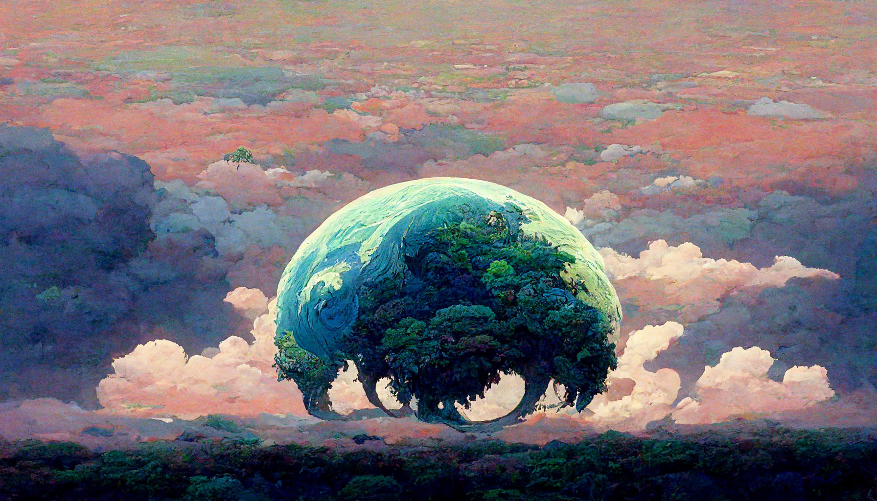 Planet earth becoming aware of itself, Studio Ghibli art (Midjourney)