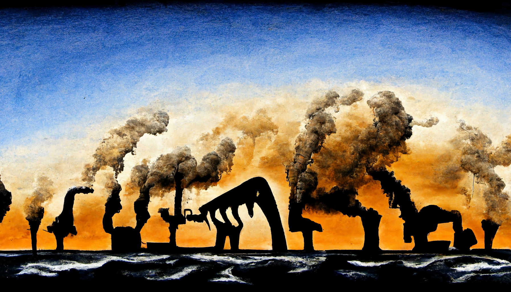 Fossil fuels burning the world (Midjourney)